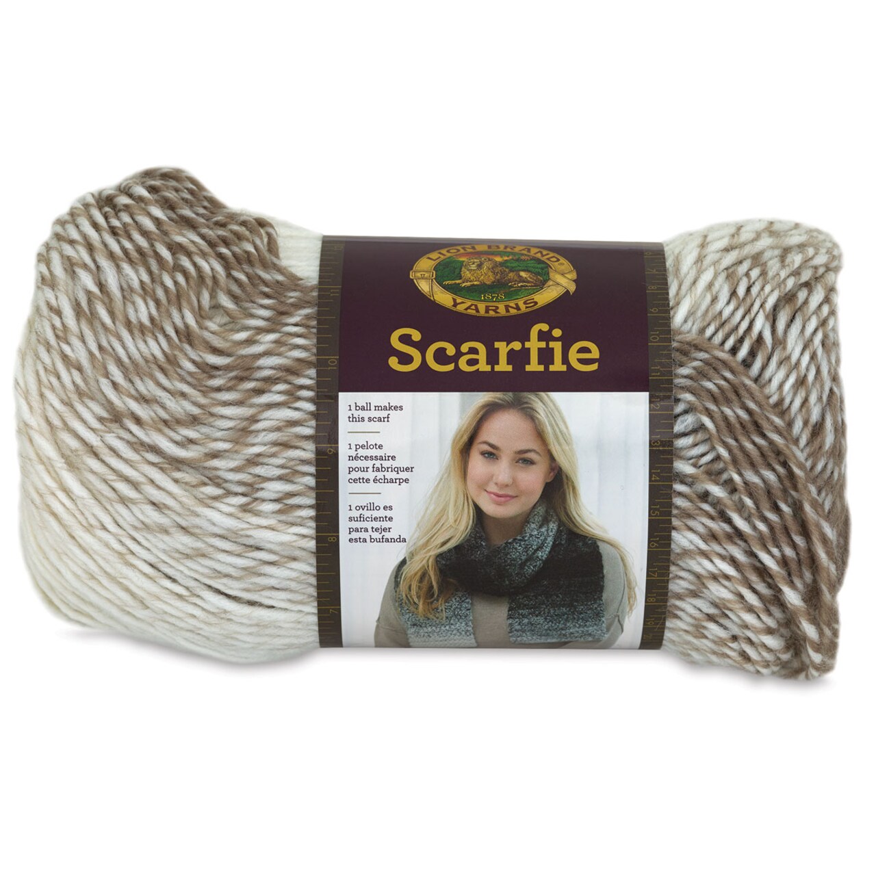 Lion Brand Scarfie Yarn - Cream/Taupe, 312 yds